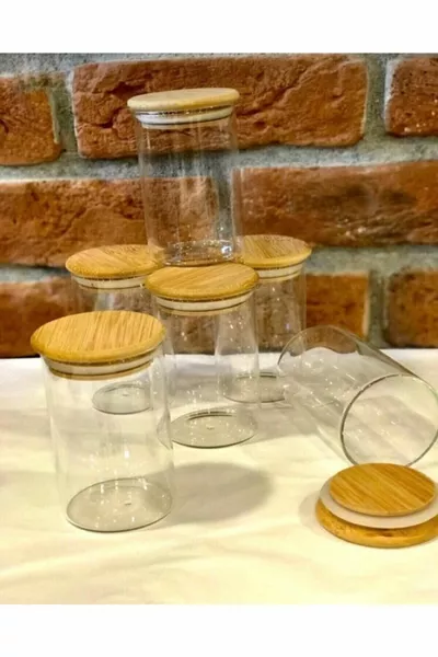 Lot de 6 bocaux en verre borosilicate avec couvercle en bambou sous vide, 8,5 cm x 6 cm,  ml