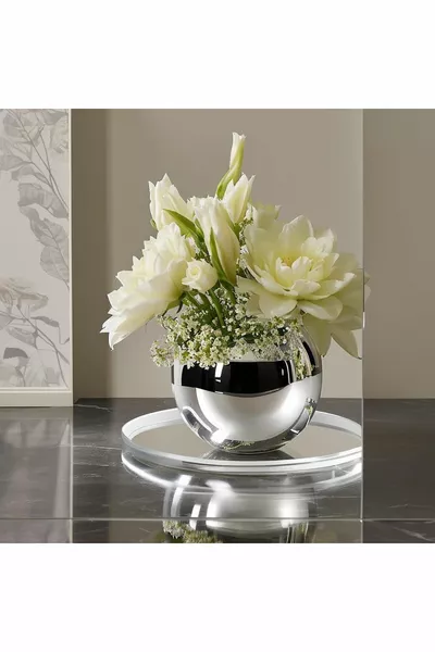 Декоративная ваза Paşabahçe с зеркальными элементами, стеклянная, серебристого цвета, блестящая, стильная