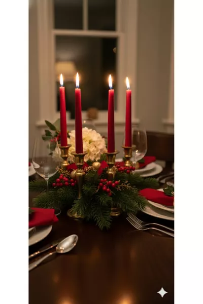 Червена металикова свещник с 4 свещи