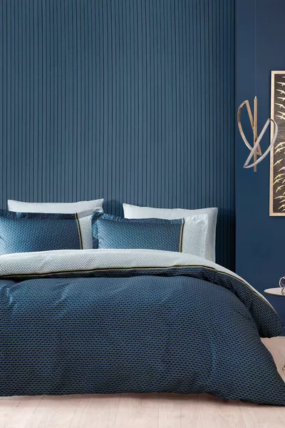 Комплект сатенени спални комплекти Arch за двойно легло - Тъмносин