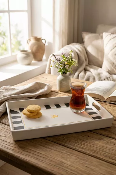 صينية تقديم مخططة .5 سم، أسود-أبيض