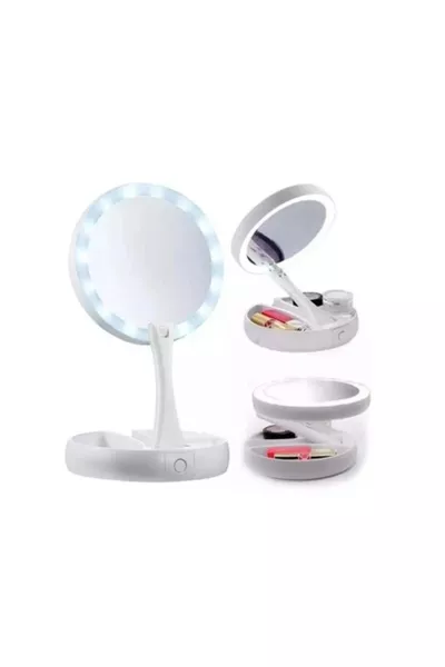 Огледало за грим с LED осветление, x увеличително, сгъваемо и двустранно с USB