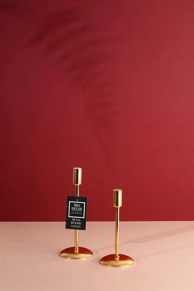 Двоен (Двойка) Златен Свещник за Прави Свещи, Декоративен Свещник, Неръждаемо Покритие, Домашна Декорация см