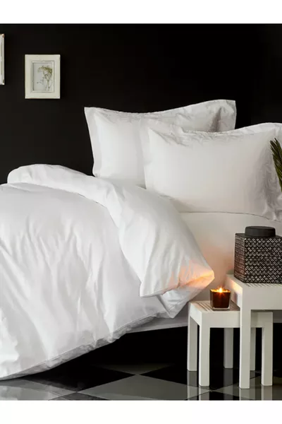 -Thread Cotton Ranforce Double Bed Duvet Cover Set White