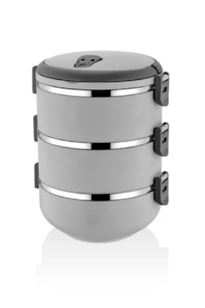 Thermos alimentaire étanche gris à 3 étages