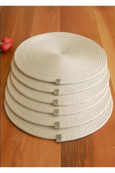 Amerikan Servis Runner 6 Lı Sunum Supla m&ro Takımı Örgü Tabak Altı Yanmaz Ticaretjet (KREM)