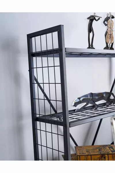 خزانة كتب سلكية معدنية ديكورية، رف كتب للمنزل والمكتب، رف ملفات وكتب بخمسة رفوف باللون الأسود