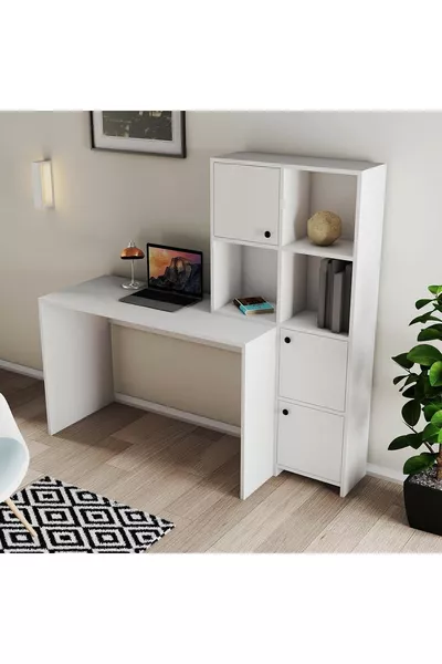  Silence Библиотека - Комплект бюро и работно място Бял