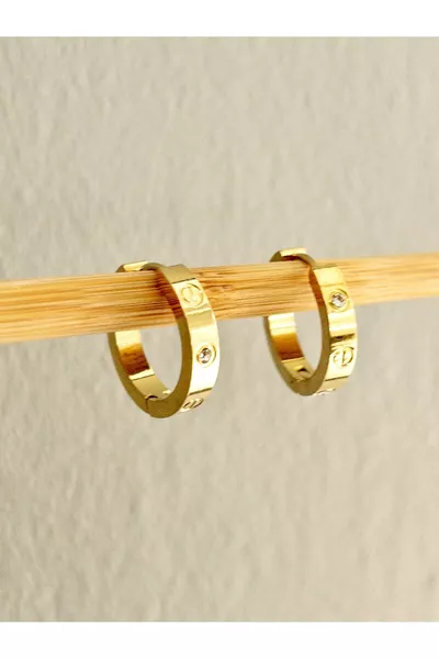 L Stainless Steel Non-Tarnish Brand Model Stone Hoop Earrings