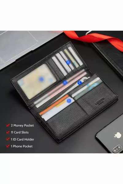 سالفاتور جلد طبيعي إيطالي الصنع محفظة رجالية طويلة - حامل بطاقة رجالي طويل