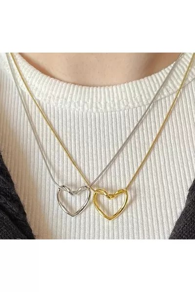 قلادة نسائية بعقدة قلب من الذهب/الفضة، قطعتان