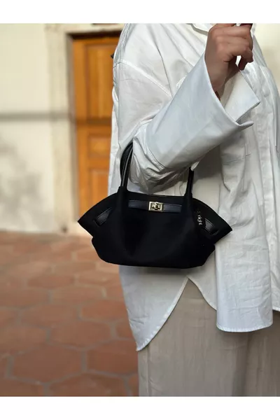 حقيبة يد وكتف نسائية من الجلود السويدية باللون الأسود من دينيز موديل