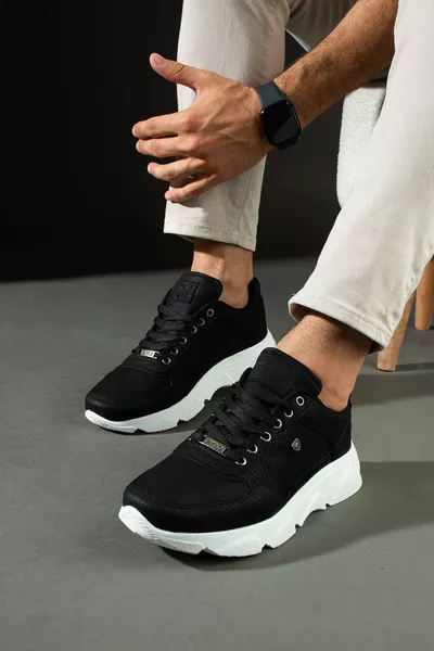 Hochplattform Bequeme Schwarze Weiße Herren Alltagssneaker
