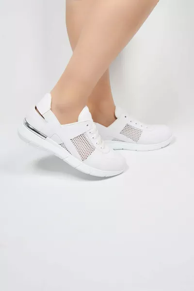حذاء رياضي نسائي أبيض اللون شبكي مريح وصحي