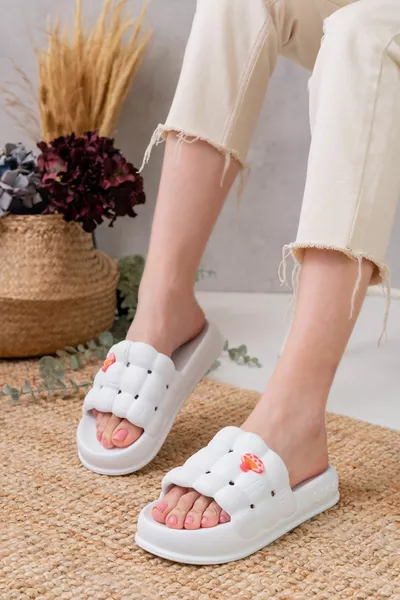 صندل نسائي فاخر وخفيف وذو نعل مرتفع غير قابل للانزلاق بنقش لاصق للاستخدام اليومي على الشاطئ والبحر والمسبح والحمام، جل