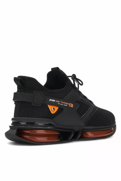 Herren Schwarz-Orange Sneaker Sportschuhe - Orthopädische Strickschuhe mit Blasensohle