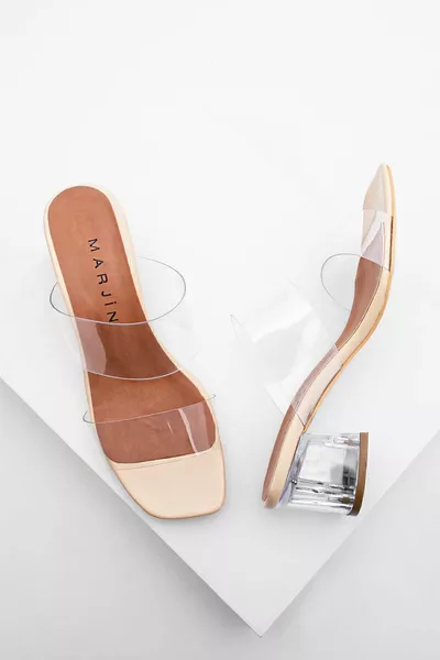 Dames Slippers met Transparante Hiel en Transparante Band Yesva Beige