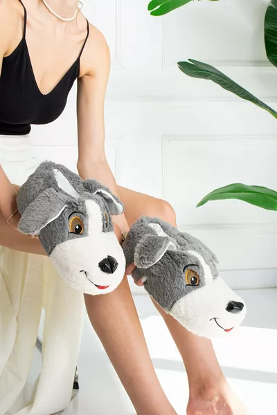 Unisex Dog Figurine House Slippers Non-Slip Quiet Soles Home Slippers