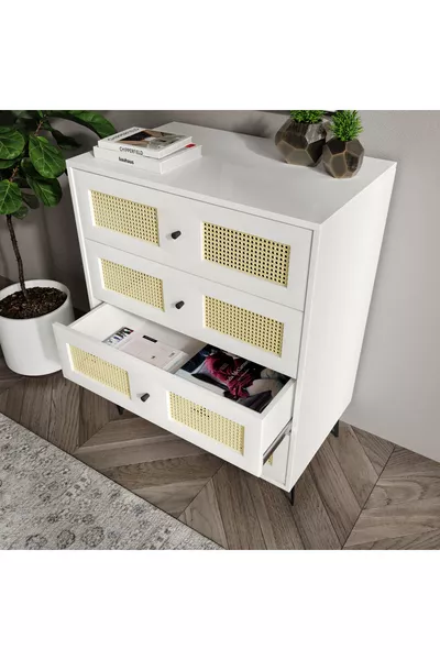 Moonlight White Dresser with 4 Drawers and Tray Detail