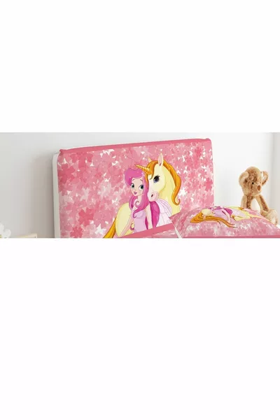 Bed Base Headboard Cover Sitting Unicorn Horse and Princess Girl