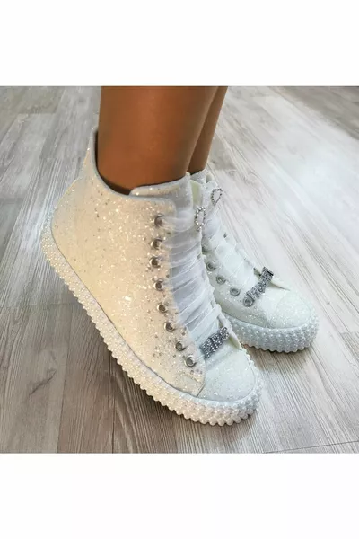 Wedding Dress Glitter Bridal Shoes Pearl Sole Flat sole Sport Bridal Shoes with Inner Fermua