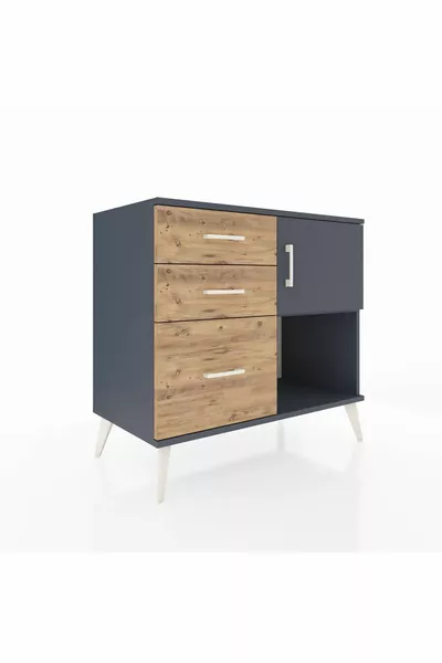 Hyperion Şifonyer Tek Raflı 3 Çekmeceli Tek Kapaklı  Antrasit-Antrasit/Çam