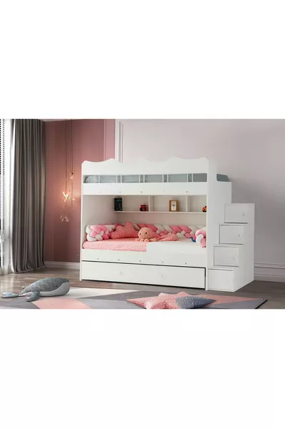 Cloud Loft Bed / White / 3 Sleeping Sections with Wardrobe Ladder / 100% MDF