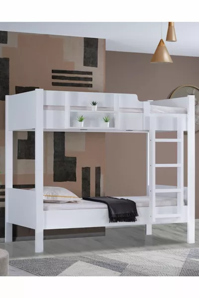 سرير بطابقين، سرير بطابقين قابل للفصل على الطراز الآسيوي، سرير بطابقين مزدوج أبيض - سم