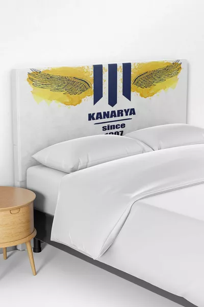 Gele Marineblauwe Kanarie Patroon Kinderkamer Bed Onderstel Hoofdeinde Hoes