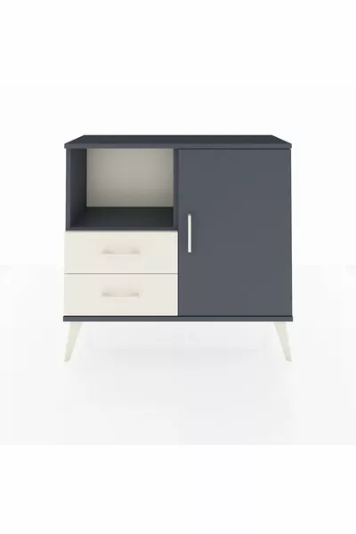 Arges Schrankkommode mit 2 Regalen, 2 Schubladen und einer Tür, Anthrazit-Anthrazit/Muschelkalk