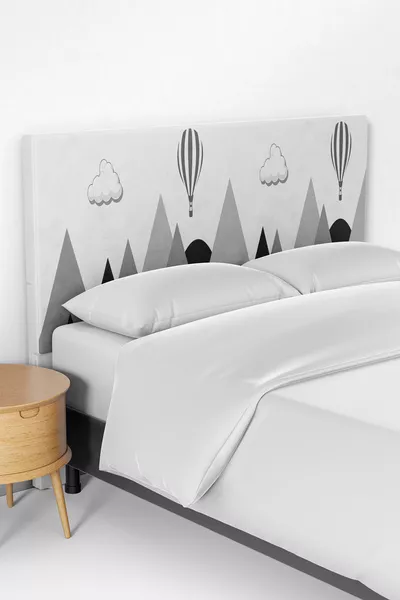 Grijze Achtergrond Bergpatroon Vogel Vallei Kinderbed Boxspring Hoofdbekleding