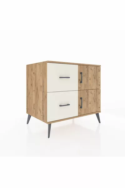 Комод Kronos с одной полкой, двумя ящиками и двумя дверцами, сосна-сосна/мрамор