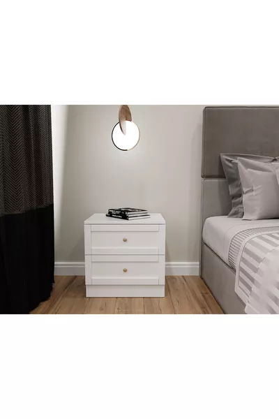 خزانة بجانب السرير من سلسلة سبرينغ ببياض درجين لغرفة النوم