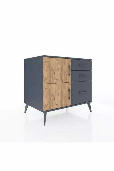 Kronos Dressoir Met Één Plank, 3 Lades, 2 Deuren, Antraciet-Berk/Antraciet
