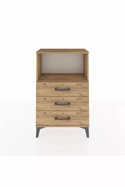 Arges Commode met één plank en 3 lades, dennen-dennen