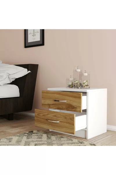 Бяла нощна шкафче с 2 чекмеджета