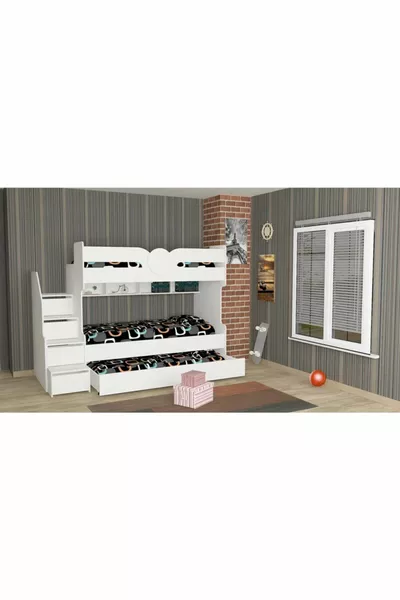 سرير بطابقين كامل من MDF، الجيل الأول إنتاج جديد.