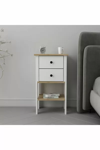 Luvia Wit Eiken Nachtkastje met Dubbele Lade