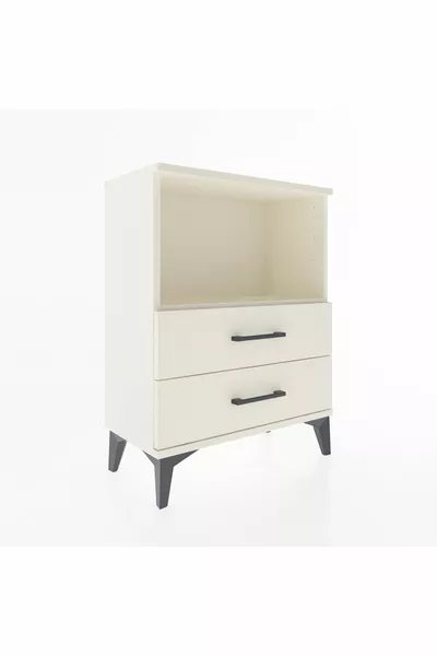 Arges Commode Single Shelf 2 Drawers Moonstone-Moonstone