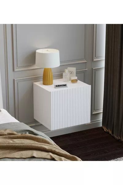 % MDF с височина см Елегантна бяла нощна шкафче с монтаж на стена Модерен многфункционален шкаф