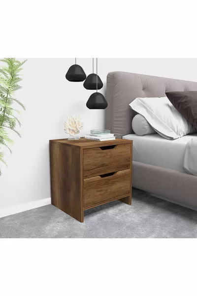Table de chevet en noyer Efes à 2 tiroirs