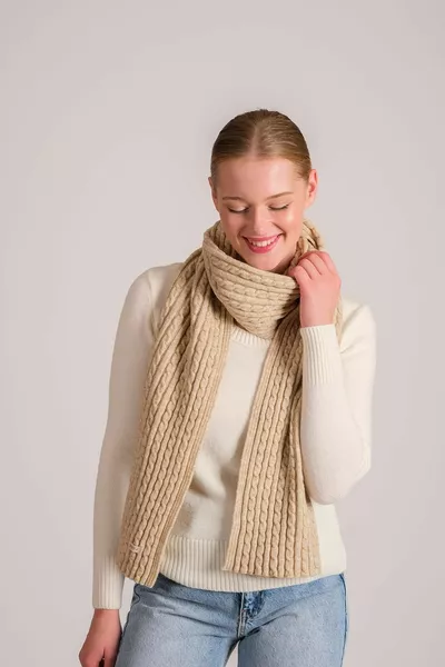 Women's Braided Soft Touch Scarf Beige 