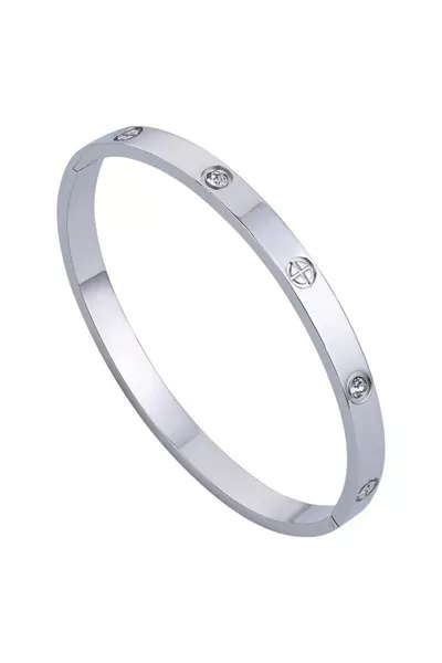 Women's Silver Alloy Cuff Bracelet with Stones