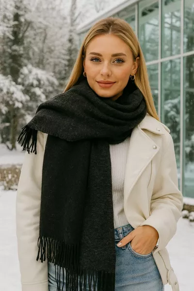  Black Anthracite Double-Sided Thick Shoulder Shawl Scarf