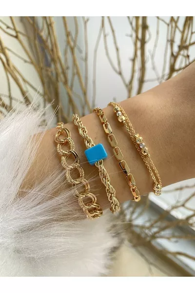 طقم أساور نسائية مطلية بالذهب لا تتلاشى ألوانها