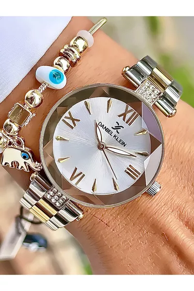 Altın-gümüş Kadın Kol Saati. Şık Tasarım Ve Dayanıklı Çelik Kordonu Ile 2 Yıl Garantili