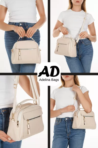 حقيبة يد وكتف نسائية بثلاثة أقسام وحمالة على شكل صليب