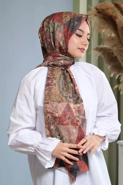 وشاح قطن بني بنقشة باسلي