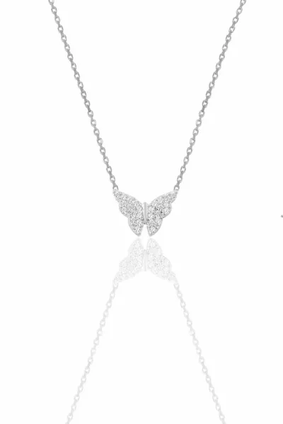 Silver Rhodium Zircon Stone Butterfly Necklace plating