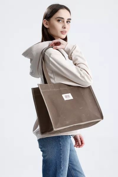 Brown Moyen Waxed Canvas Tote Bag Waxed Canvas Women's Shoulder Bag